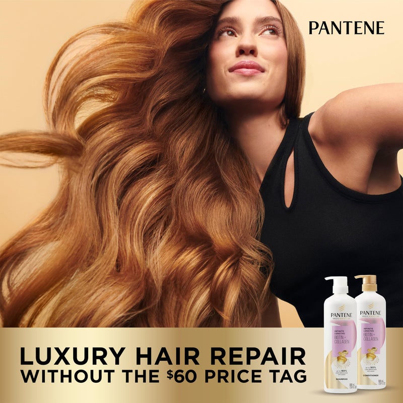 Pantene Infinite Lengths Shampoo, Sulfate Free with Biotin + Collagen, Strengthens Brittle Hair, Up to 90% Less Breakage, Safe for Color Treated Hair, Pro-V Miracles, Floral Scent, 30 Fl Oz - Image 4