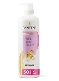 Pantene Infinite Lengths Shampoo, Sulfate Free with Biotin + Collagen, Strengthens Brittle Hair, Up to 90% Less Breakage, Safe for Color Treated Hair, Pro-V Miracles, Floral Scent, 30 Fl Oz