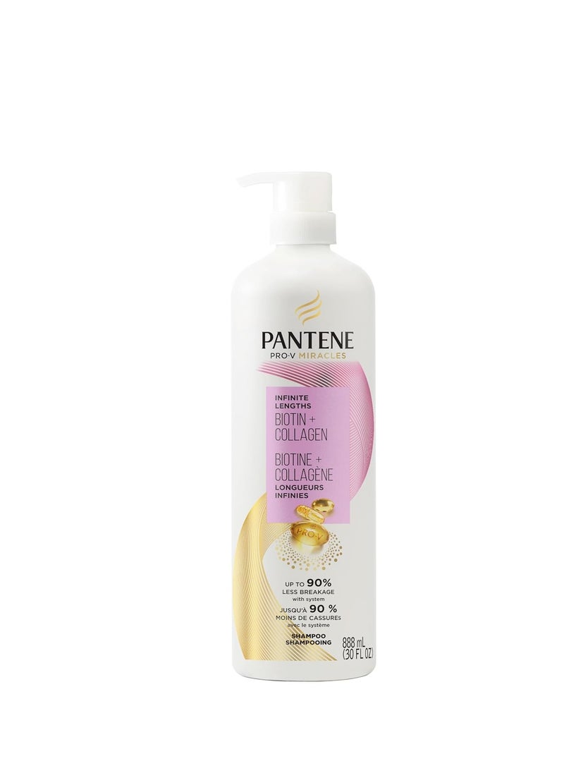 Pantene - Pantene Infinite Lengths Shampoo, Sulfate Free with Biotin + Collagen, Strengthens Brittle Hair, Up to 90% Less Breakage, Safe for Color Treated Hair, Pro-V Miracles, Floral Scent, 30 Fl Oz - Image 1