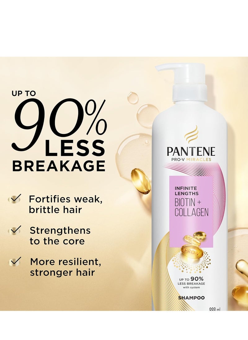 Pantene - Pantene Infinite Lengths Shampoo, Sulfate Free with Biotin + Collagen, Strengthens Brittle Hair, Up to 90% Less Breakage, Safe for Color Treated Hair, Pro-V Miracles, Floral Scent, 30 Fl Oz - Image 1