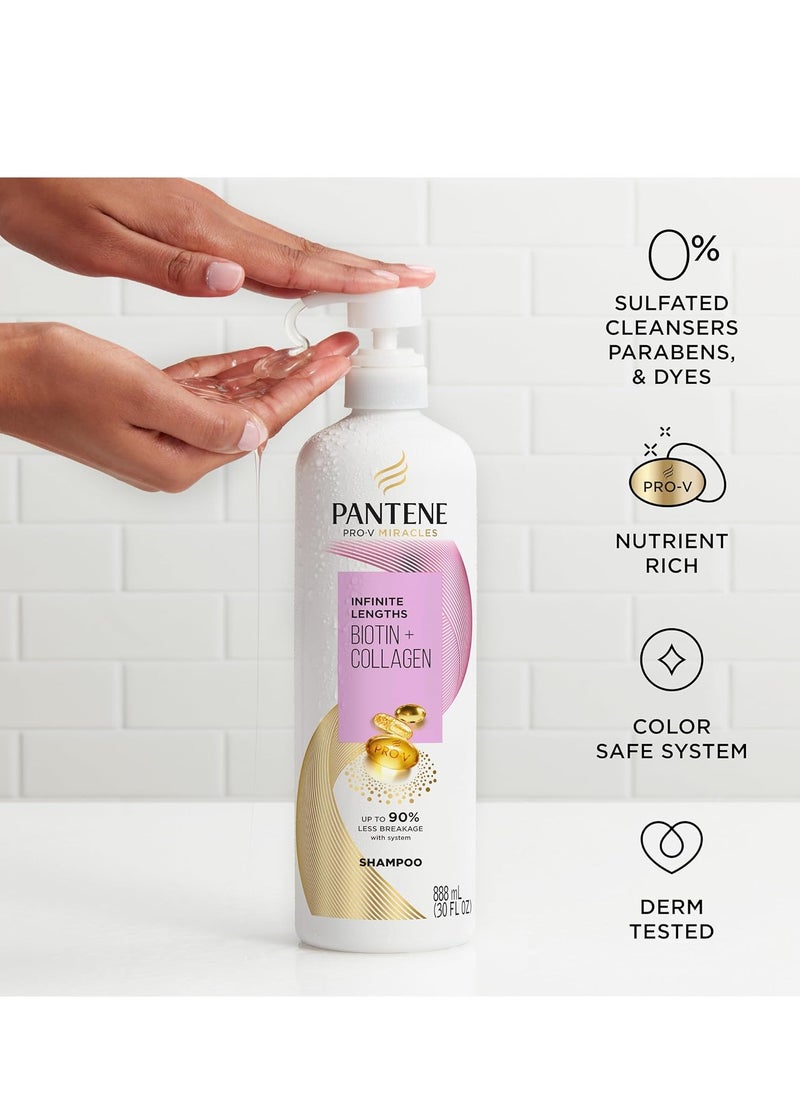 Pantene - Pantene Infinite Lengths Shampoo, Sulfate Free with Biotin + Collagen, Strengthens Brittle Hair, Up to 90% Less Breakage, Safe for Color Treated Hair, Pro-V Miracles, Floral Scent, 30 Fl Oz - Image 1