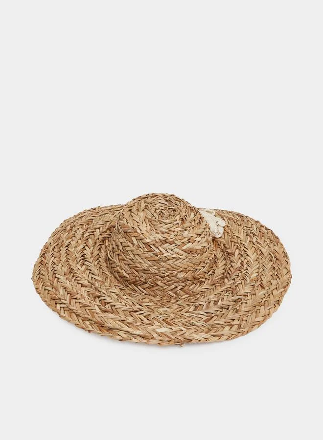 Straw Hat with Tassel Detail
