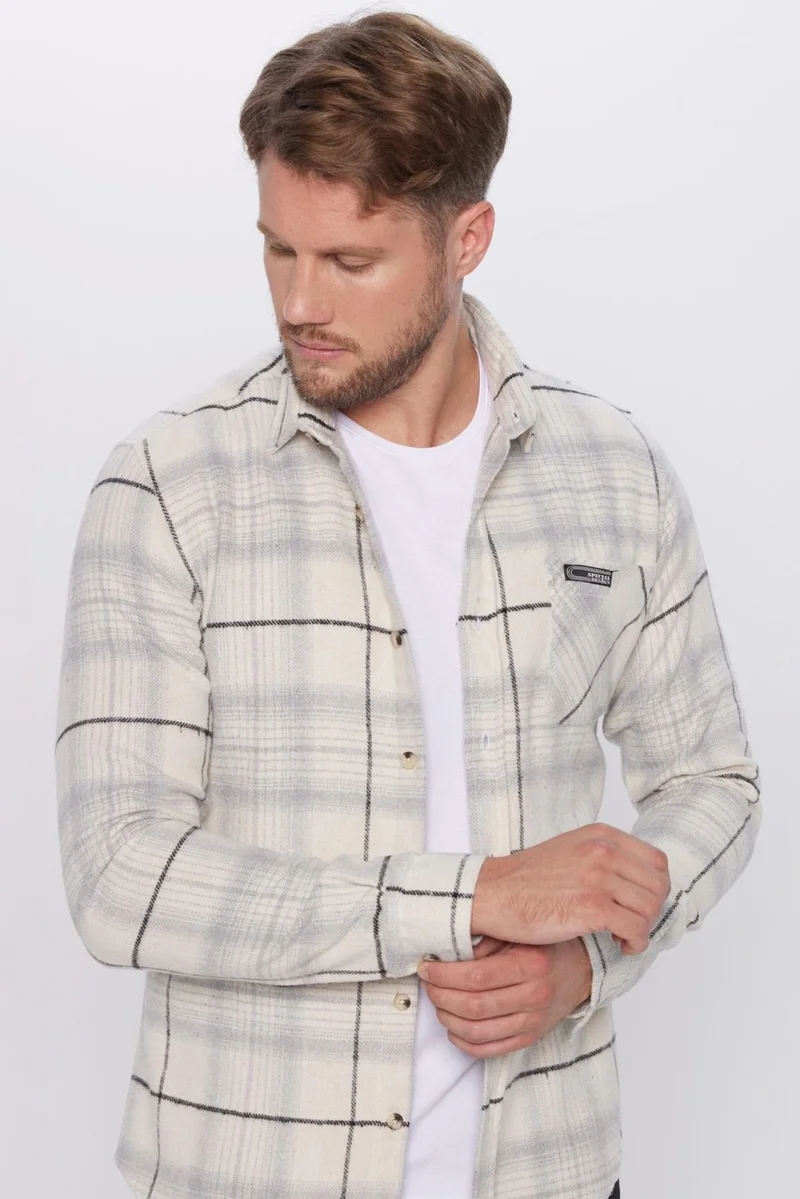 تودورس Men's Slim Fit Slim Fit Lumberjack Single Pocket Checkered Winter Shirt