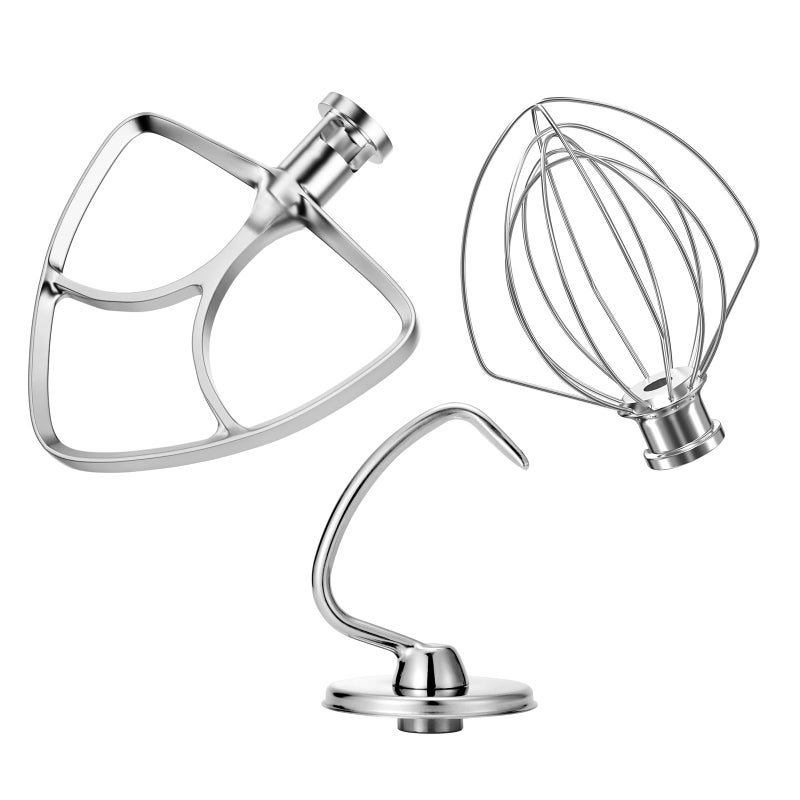 ملحقات خلاط ستانلس ستيل 3 قطع 455QT ملعقة مسطحة 455QT خطاف عجين K45WW ملحق خفق 6 أسلاك لخلاط كيتشن إيد ذو الرأس المائل ووعاء 455 لتر آمن في غسالة الصحون