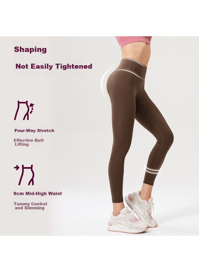 Vfu Leap Running High Elastic Quick-dry 9/10 Length Women's High-waist Hip-lifting Yoga Pants Fitness Set Ebony Brown S - Image 1
