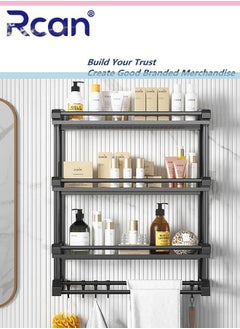 Rcan 3 Tier Wall Mounted Bathroom Rack 2 In 1 Self Adhesive and Perforated Stainless Steel Shower Storage Rack With Towel Bar Hook for Kitchen Bathroom Toilet  - Image 2