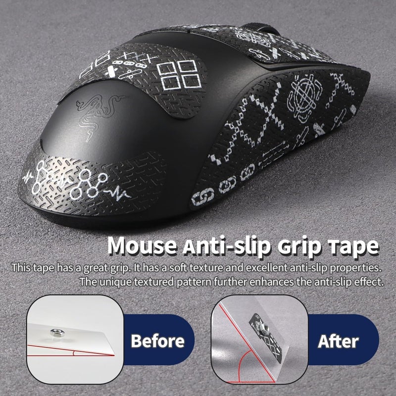 immoenuc شرائط لاصقة لقبضة الماوس من immoenuc لماوس Razer Viper V4/V3 Pro، مانعة للانزلاق، ذاتية الالتصاق، مقاومة للعرق، إكسسوارات لماوس الألعاب، متوافقة مع Razer Viper V3 Pro SE (بنمط مطبوع) - Image 5