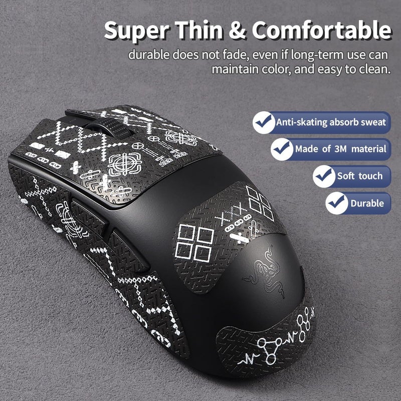 immoenuc شرائط لاصقة لقبضة الماوس من immoenuc لماوس Razer Viper V4/V3 Pro، مانعة للانزلاق، ذاتية الالتصاق، مقاومة للعرق، إكسسوارات لماوس الألعاب، متوافقة مع Razer Viper V3 Pro SE (بنمط مطبوع) - Image 3