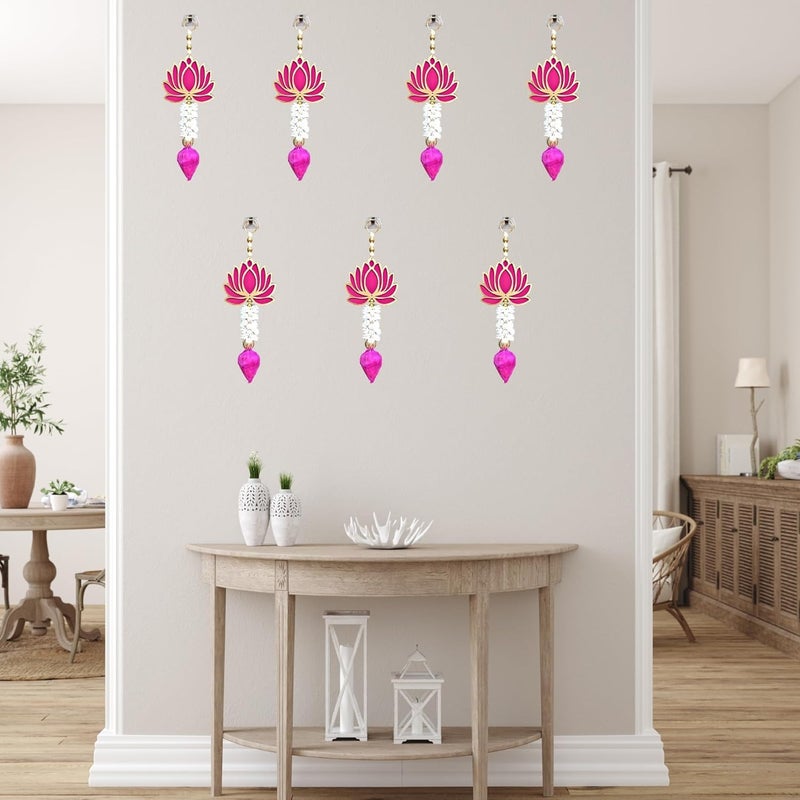 VACHANMOLI VACHANMOLI Handmade Lotus Wall Decor Hanging with Lotus Bud for Home Decor DiwaliNavratriWedding and All Festival Lotus Decorative Items for Home and Pooja Temple 6 pcs Raani Colour