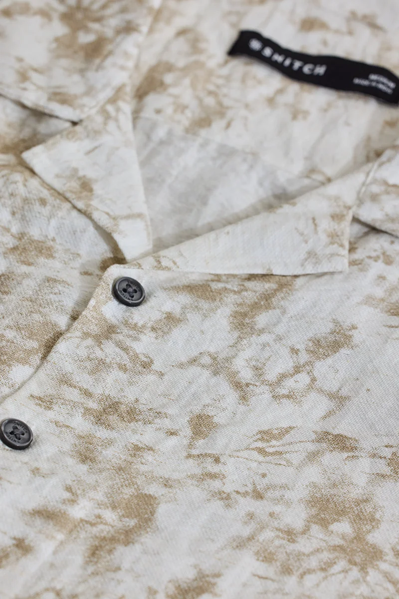 SNITCH Light Beige Abstract Half Sleeve Boxy Shirt