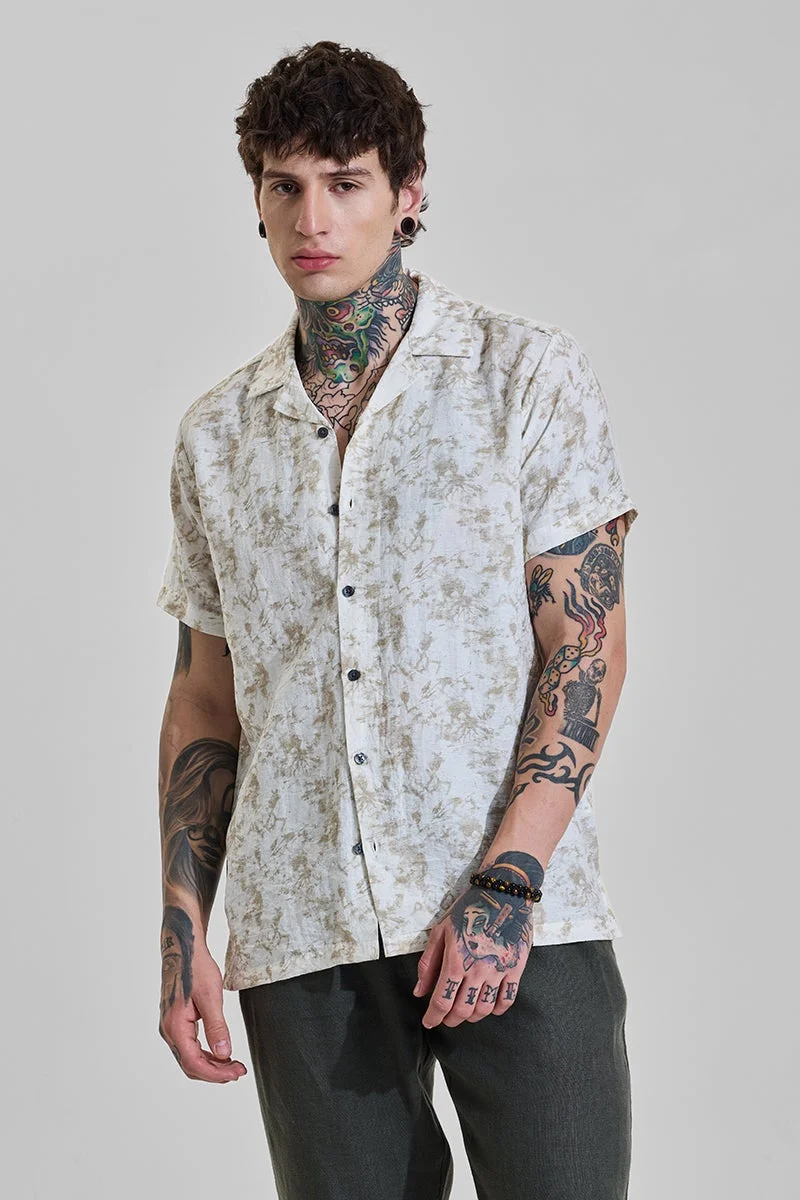 سنيتش Light Beige Abstract Half Sleeve Boxy Shirt