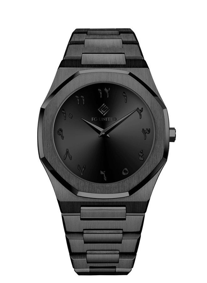 FG UNITED Mens Thin Design Black Dial Stainless Steel Arabic Numeric Watch 41mm - FG7015 - Image 1