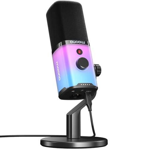 MAONO USB/XLR Dynamic Gaming Mic for Podcast with Software, PC Microphone with RGB Light, Mute Button, Gain & Volume Control, Monitor, Desktop Stand for Streaming, Recording,YouTube-PD100X RGB - Image 1