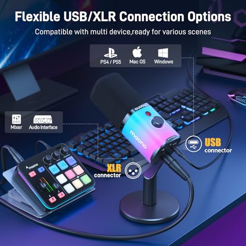 MAONO USB/XLR Dynamic Gaming Mic for Podcast with Software, PC Microphone with RGB Light, Mute Button, Gain & Volume Control, Monitor, Desktop Stand for Streaming, Recording,YouTube-PD100X RGB - Image 3
