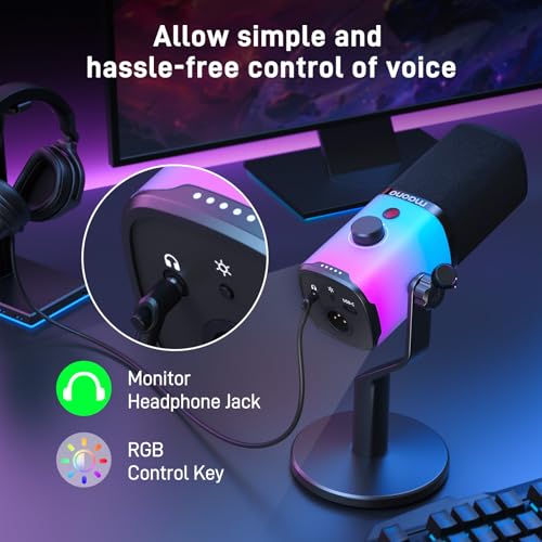 MAONO USB/XLR Dynamic Gaming Mic for Podcast with Software, PC Microphone with RGB Light, Mute Button, Gain & Volume Control, Monitor, Desktop Stand for Streaming, Recording,YouTube-PD100X RGB - Image 5