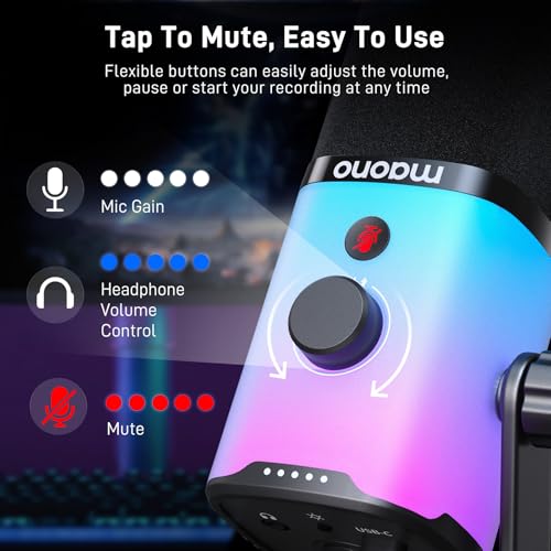 MAONO USB/XLR Dynamic Gaming Mic for Podcast with Software, PC Microphone with RGB Light, Mute Button, Gain & Volume Control, Monitor, Desktop Stand for Streaming, Recording,YouTube-PD100X RGB - Image 2