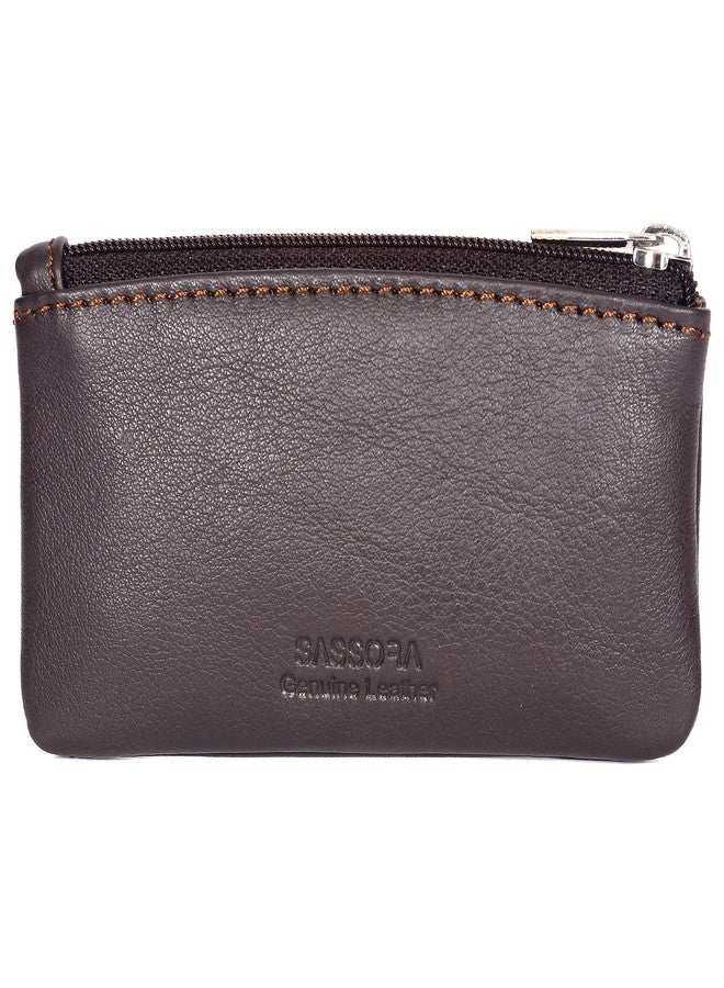 Sassora Genuine Leather Zip Closure Key Pouch (Brown) - Image 3