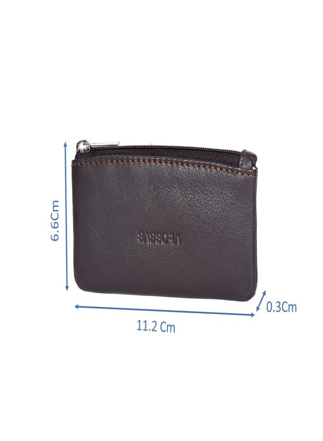 Sassora Genuine Leather Zip Closure Key Pouch (Brown) - Image 4