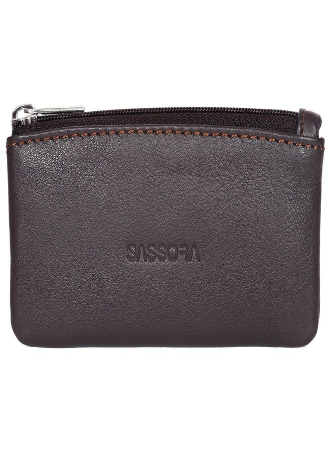 Sassora Genuine Leather Zip Closure Key Pouch (Brown) - Image 1