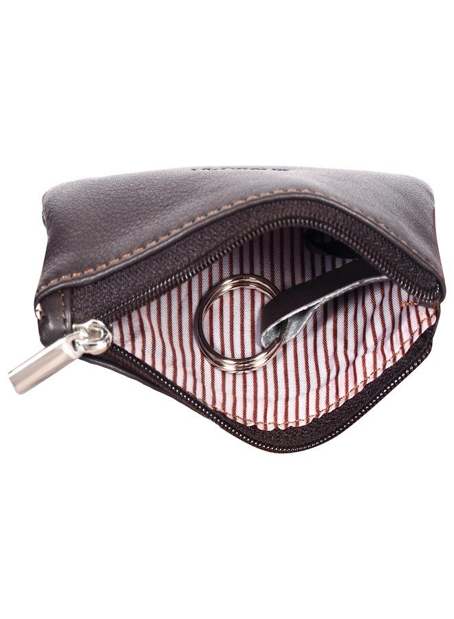 Sassora Genuine Leather Zip Closure Key Pouch (Brown) - Image 2