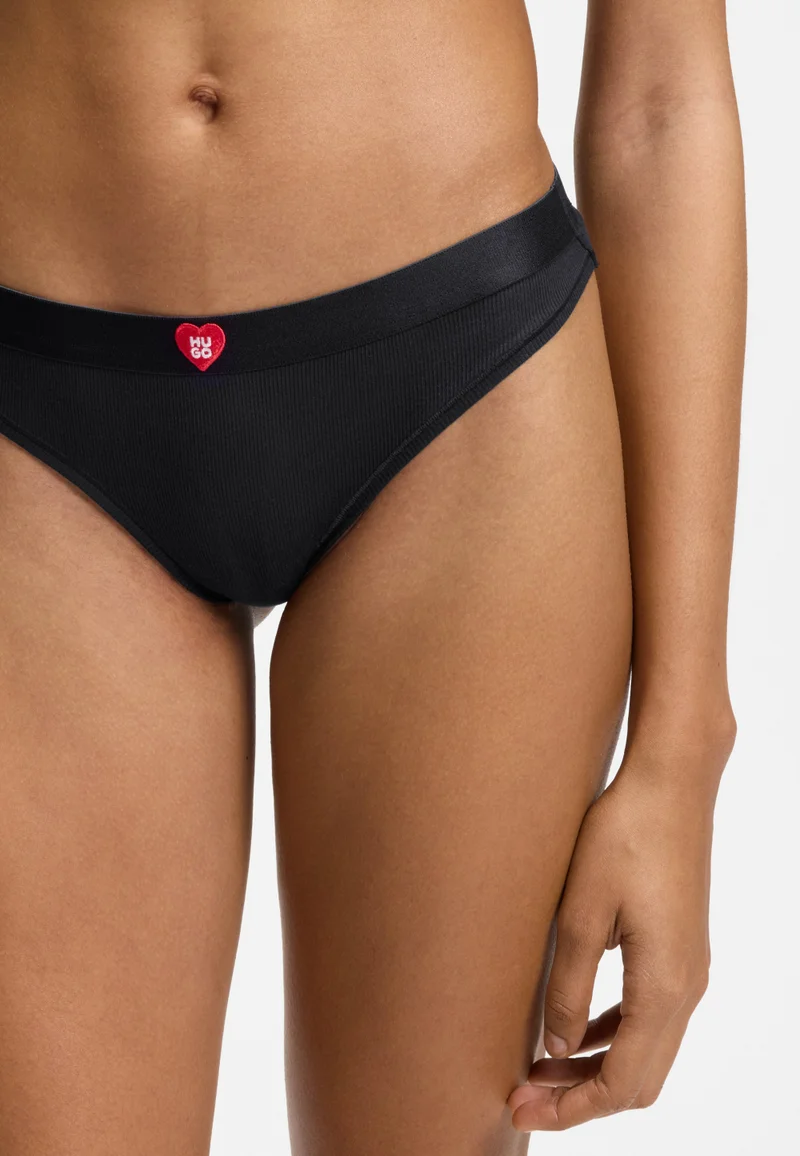 HUGO Black Low-rise ribbed thong with heart logo for Women | Best Price UAE