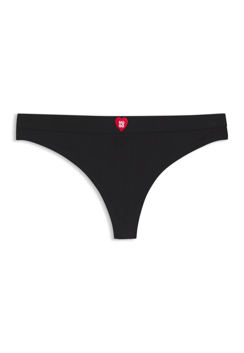 HUGO Black Low-rise ribbed thong with heart logo for Women | Best Price UAE