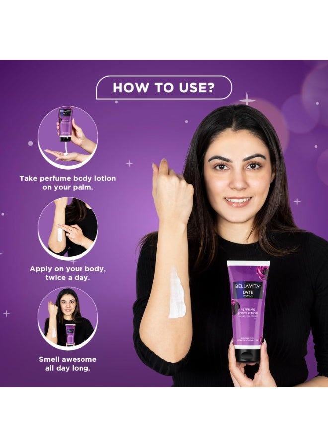 Bella Vita Luxury Date Woman Body Perfume Lotion for Nourishing, Hydrating, Soft, Supple,Healthy Skin with Argan Oil and Shea Butter 200 ml - Image 4