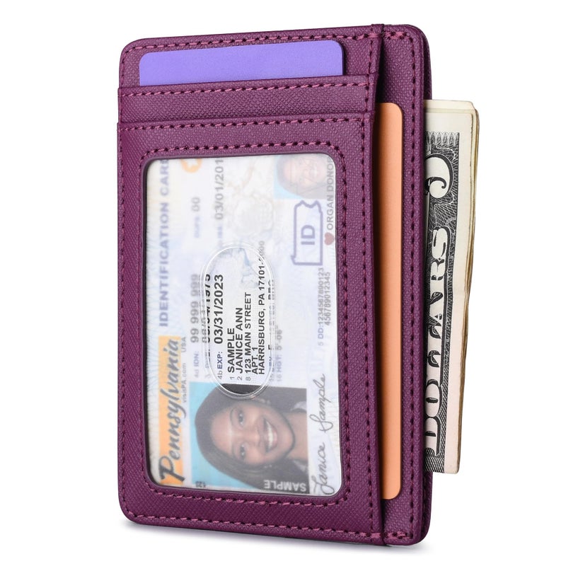 Buffway Slim Minimalist Front Pocket RFID Blocking Leather Wallets for Men and Women - Cross Purple - Image 2
