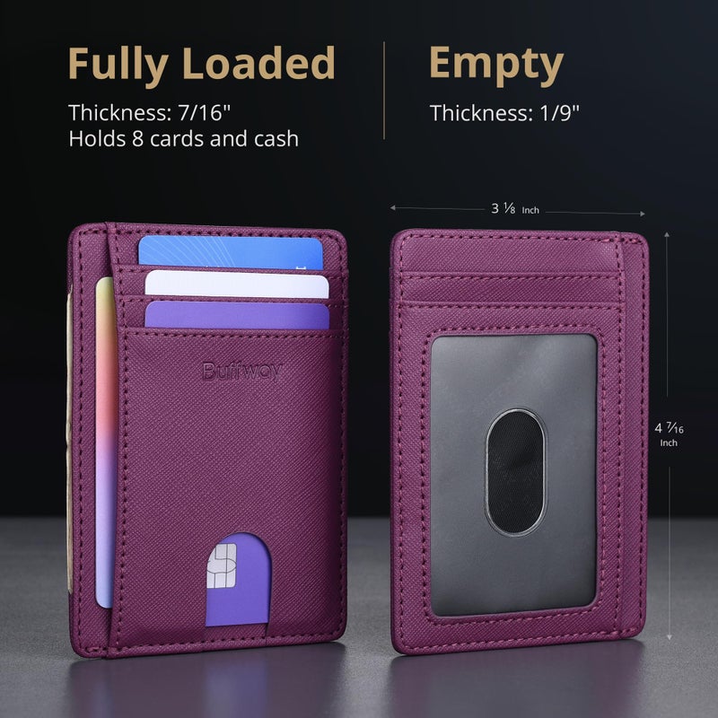Buffway Slim Minimalist Front Pocket RFID Blocking Leather Wallets for Men and Women - Cross Purple - Image 5