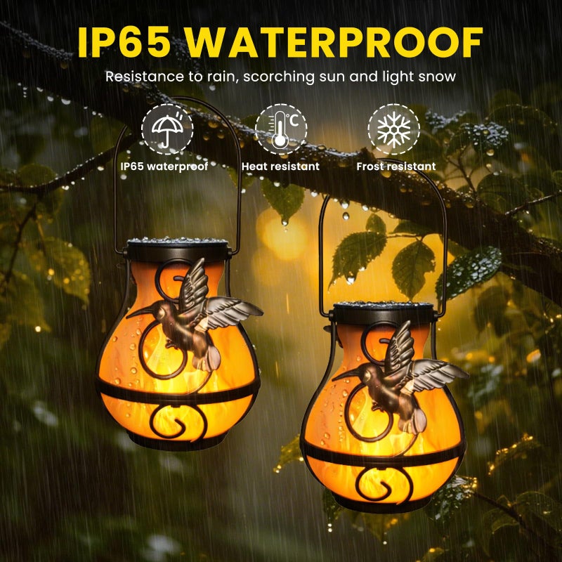 BETOLEAN 2 Pack Solar Lanterns Outdoor Waterproof, Hanging Hummingbird Flickering Flame Light Garden Decor Hanging Lights Decorative for Outside Patio Pathway Yard Christmas Birthday Gifts - Image 5