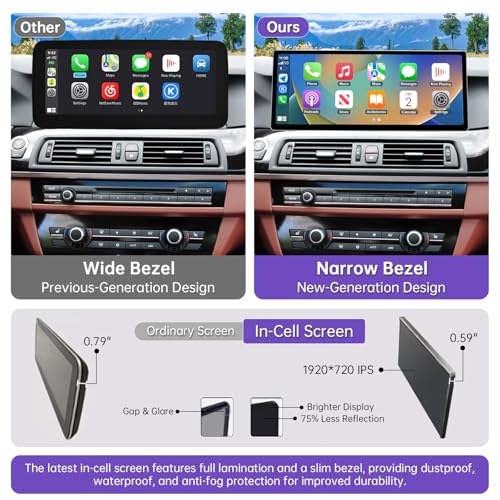 NINETOM 2025 Upgraded 12.3" Ultra-Narrow Touchscreen Wireless CarPlay Android Auto Receiver Compatible with BMW 5 Series F10/F11 (2010–2012), for CIC System - Image 4