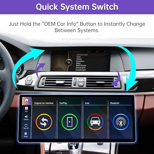 NINETOM 2025 Upgraded 12.3" Ultra-Narrow Touchscreen Wireless CarPlay Android Auto Receiver Compatible with BMW 5 Series F10/F11 (2010–2012), for CIC System - Image 3