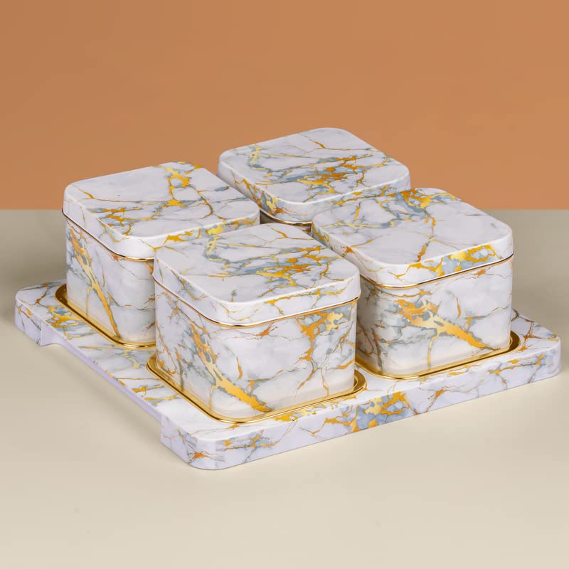 SELVEL Giving shape to life! Selvel Airtight Dry Fruit Container Tray Set with Lid & Serving Tray, Dry Fruit Box Set with Serving Tray for Serving Sweets, Chips, Cookies Other Snacks 4 Pieces, White  - Image 2