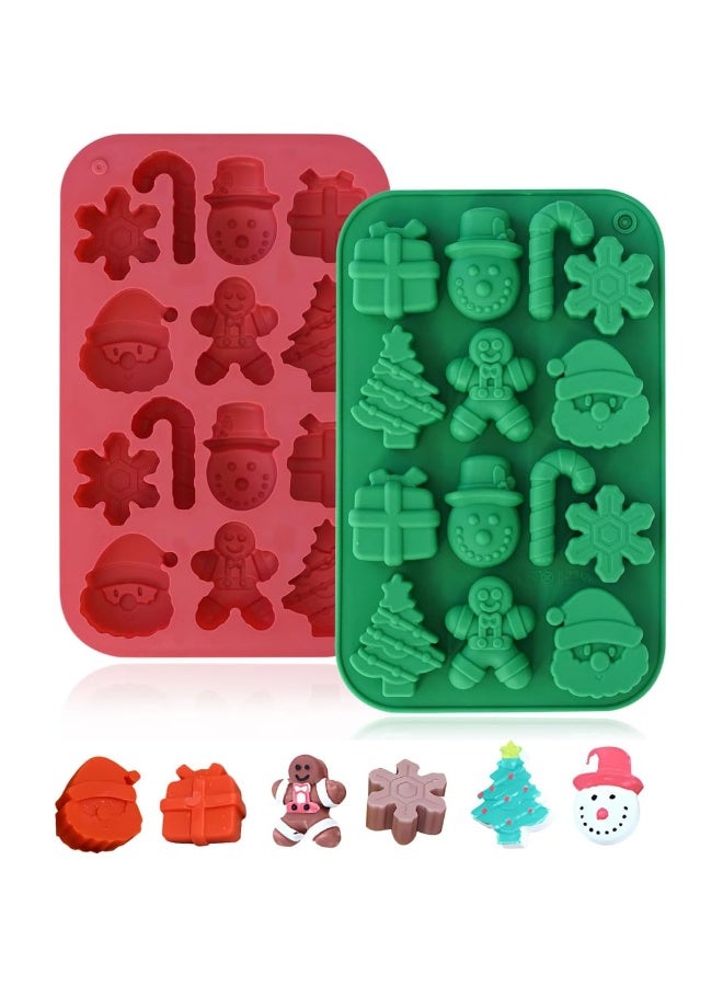 Skytail 14-Cavities Christmas Chocolate Mould Candy Baking, 3D Snowflake Cane Snowman Xmas Tree Gingerbread Man Santa Claus Gift Box Shape Mold for DIY Handmade Soap Candles Jelly Fondant, Gummy - Image 1