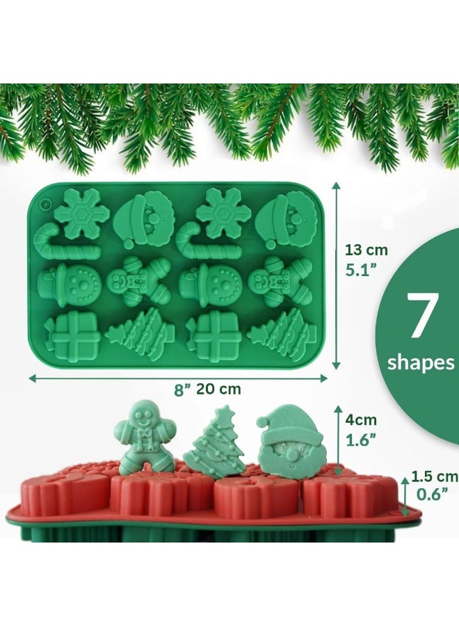 Skytail 14-Cavities Christmas Chocolate Mould Candy Baking, 3D Snowflake Cane Snowman Xmas Tree Gingerbread Man Santa Claus Gift Box Shape Mold for DIY Handmade Soap Candles Jelly Fondant, Gummy - Image 2