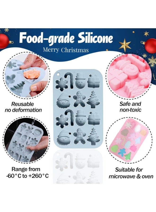 Skytail 14-Cavities Christmas Chocolate Mould Candy Baking, 3D Snowflake Cane Snowman Xmas Tree Gingerbread Man Santa Claus Gift Box Shape Mold for DIY Handmade Soap Candles Jelly Fondant, Gummy - Image 3