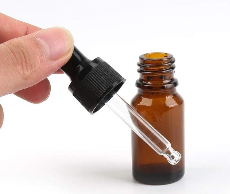 ericotry 12 PCS Empty Refillable 5ML Amber Glass Droppers Essential Oil Bottles Aromatherapy Cosmetics Elite Fluid Container Jar Pot Holder with Glass Eye Dropper and Black Caps - Image 3