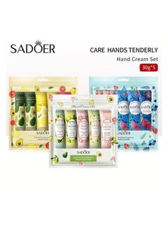 Hand cream set consisting of 3 sachets of 5 pieces, with extracts of fruits, colorful flowers and plants, to moisturize hands, 450 grams