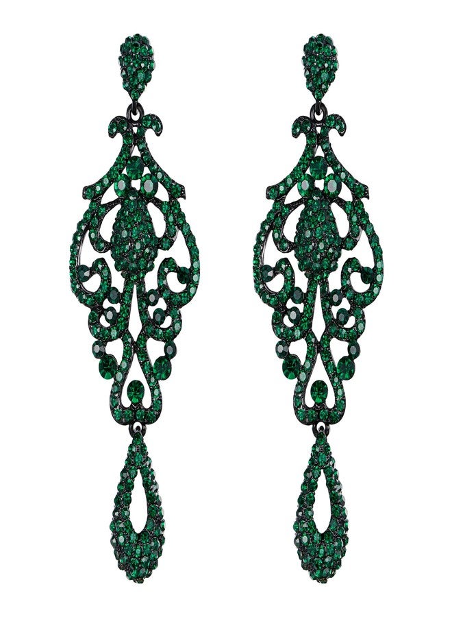 Flyonce Emerald Green Earrings for Women, Sparkly Vintage Rhinestone Crystal Drop Dangle Chandelier Earring Wedding Party Jewelry for Brides Bridal - Image 1