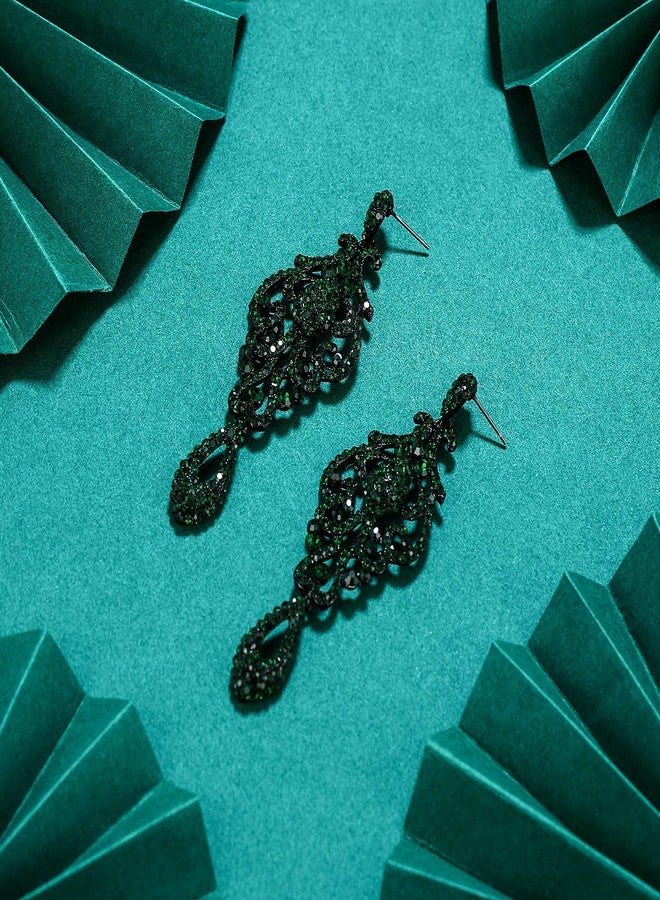 Flyonce Emerald Green Earrings for Women, Sparkly Vintage Rhinestone Crystal Drop Dangle Chandelier Earring Wedding Party Jewelry for Brides Bridal - Image 5