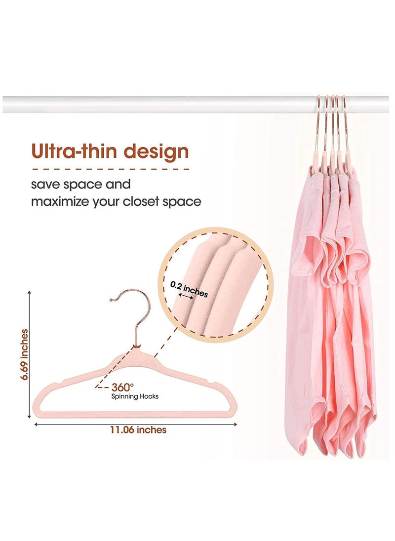 50-Pack Pink Color Baby Velvet Hangers 11Inch - Nursery Clothes Hangers Non-Slip Toddler Hangers, 360 Chrome Rose-Gold Hook.