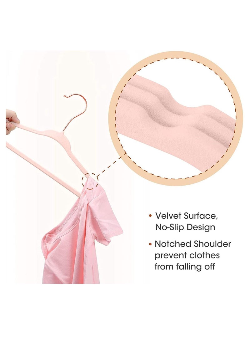 50-Pack Pink Color Baby Velvet Hangers 11Inch - Nursery Clothes Hangers Non-Slip Toddler Hangers, 360 Chrome Rose-Gold Hook.