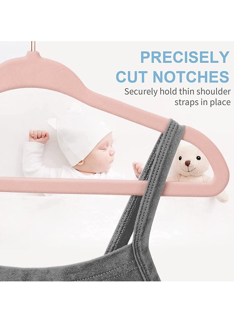 50-Pack Pink Color Baby Velvet Hangers 11Inch - Nursery Clothes Hangers Non-Slip Toddler Hangers, 360 Chrome Rose-Gold Hook.