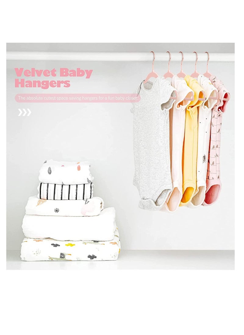 50-Pack Pink Color Baby Velvet Hangers 11Inch - Nursery Clothes Hangers Non-Slip Toddler Hangers, 360 Chrome Rose-Gold Hook.