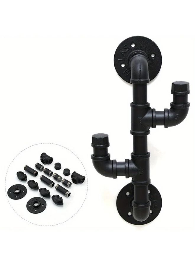 Industrial Pipe Coat Hook Rack Wall Mounted Black Metal Clothes Hanger For Home Office - Image 2