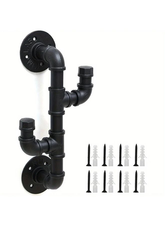 Industrial Pipe Coat Hook Rack Wall Mounted Black Metal Clothes Hanger For Home Office - Image 4