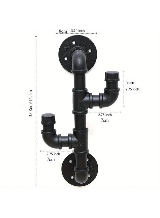 Industrial Pipe Coat Hook Rack Wall Mounted Black Metal Clothes Hanger For Home Office - Image 3