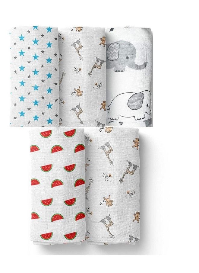MOM'S HOME Organic Baby Muslin Cloth Swaddle100X100 Cmpack Of 5Jungle New  - Image 1
