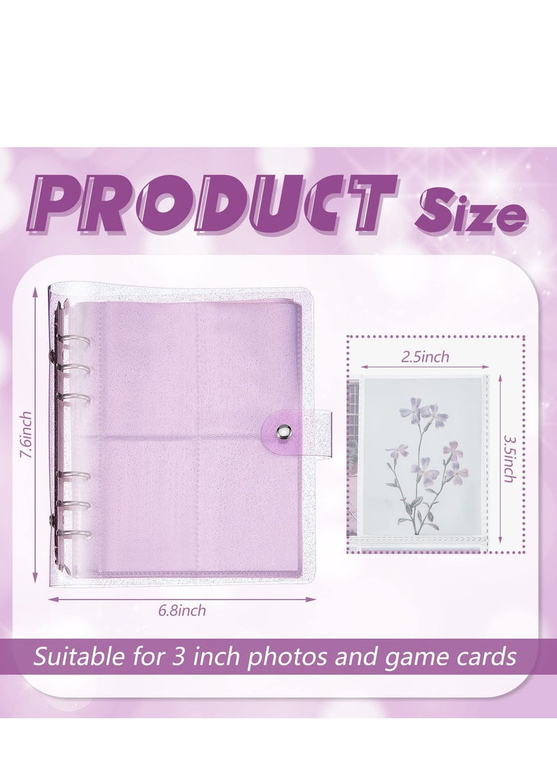 SOLARAE 3 Pcs Portable Kpop Photo Card Holder Book, 600 Pockets Photo Card Holder 3 inch Photo 6 Ring Shiny Transparent Photo Card Flipchart Photo for Photo Album Business Card Postcard Photo Storage - Image 5