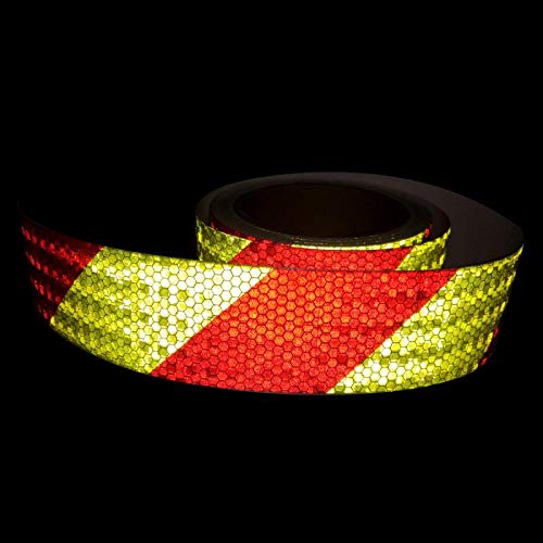 AISEY Reflective Tape Conspicuity Waterproof Yellow/Red Safety Caution Strips Tape Outdoor, Reflector Hazard Tape Stickers, Trailer Reflectors 2” X 30ft - Image 3
